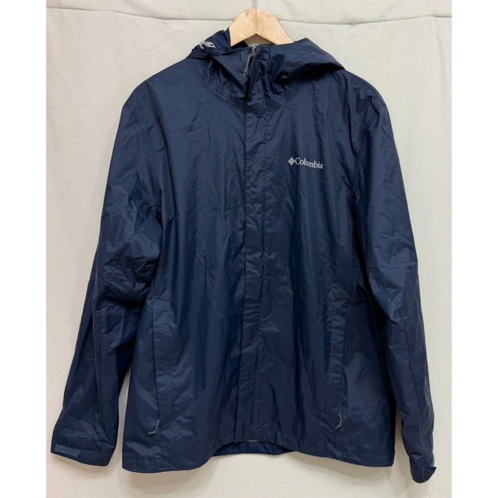 Columbia Omni-Tech Waterproof Rain Jacket Navy Blue Hooded Windbreaker Medium M